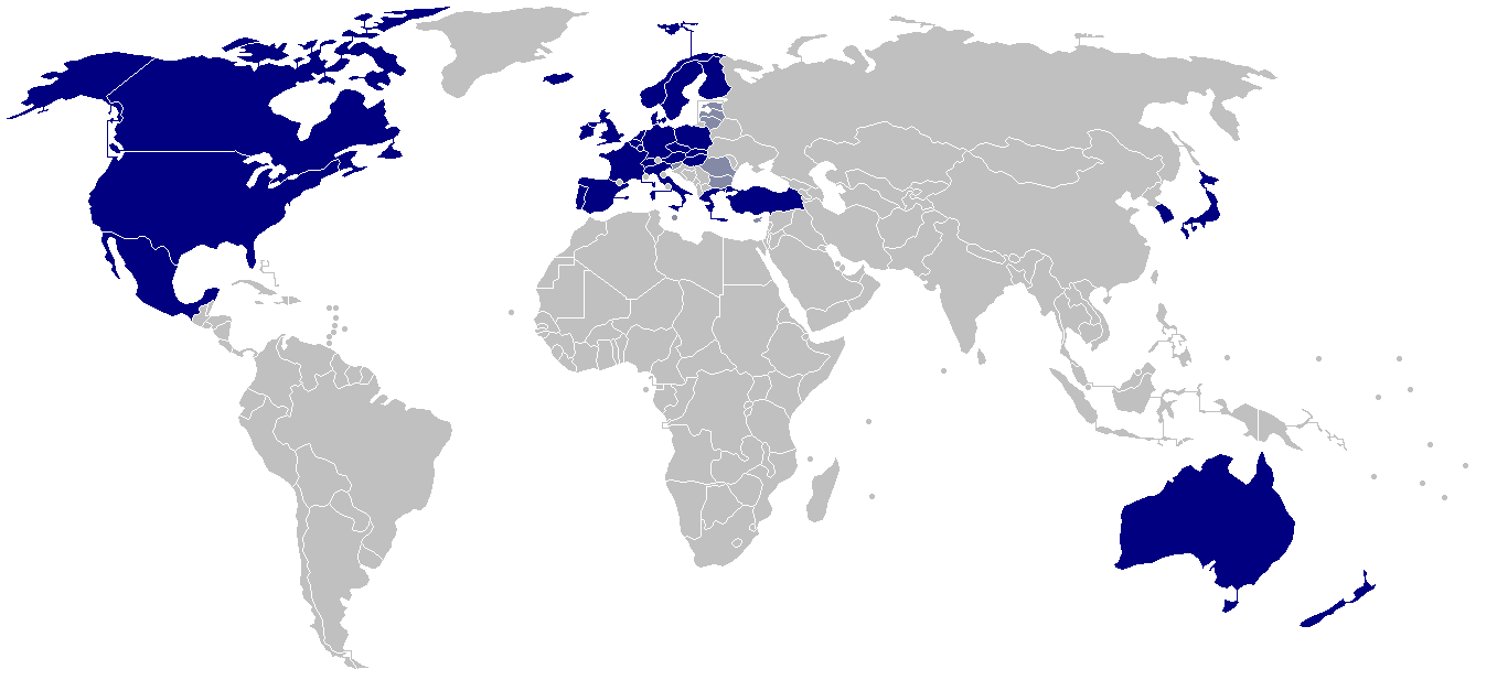 Map of OECD countries.